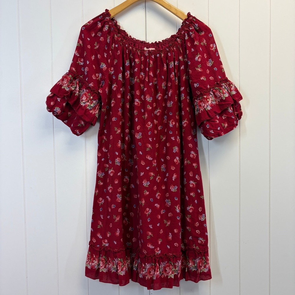 Max Studio Boho Floral Ruffle Dress Womens Large Cottage Western Romantic Chic